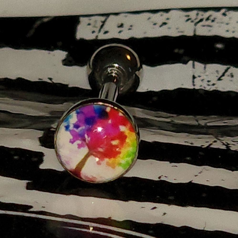 14g colorful tree tongue ring